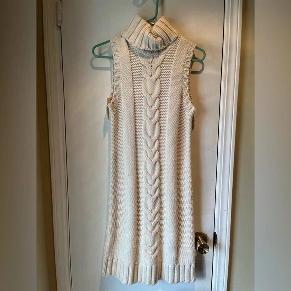 NWT Gap Angora Blend Cable Knit Sleeveless Turtleneck Sweater Dress Size Small - Picture 2 of 9